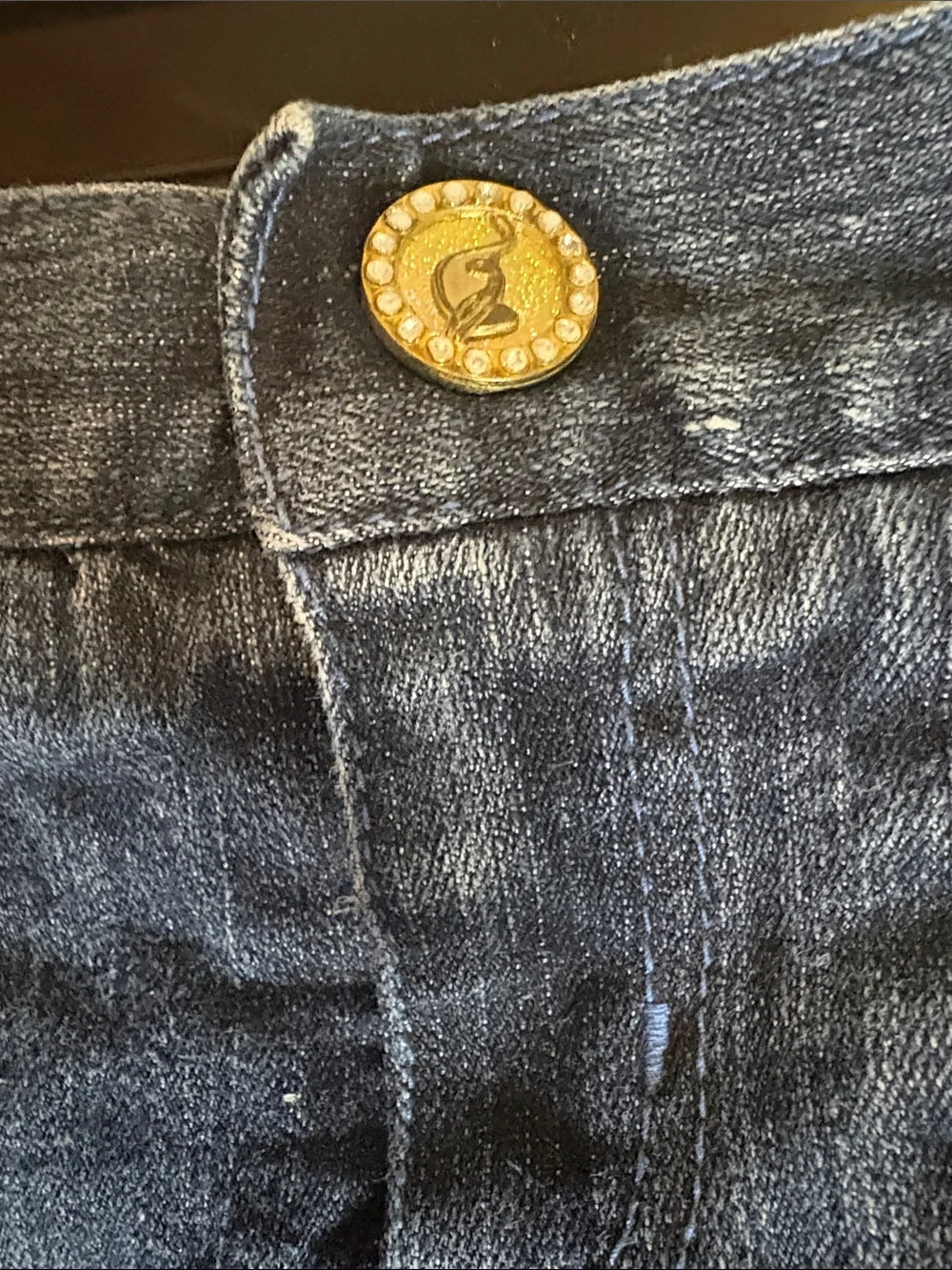 Baby Phat Dark Blue Denim Pleated Mini Skirt with Gold Accents and Rhinestones-6